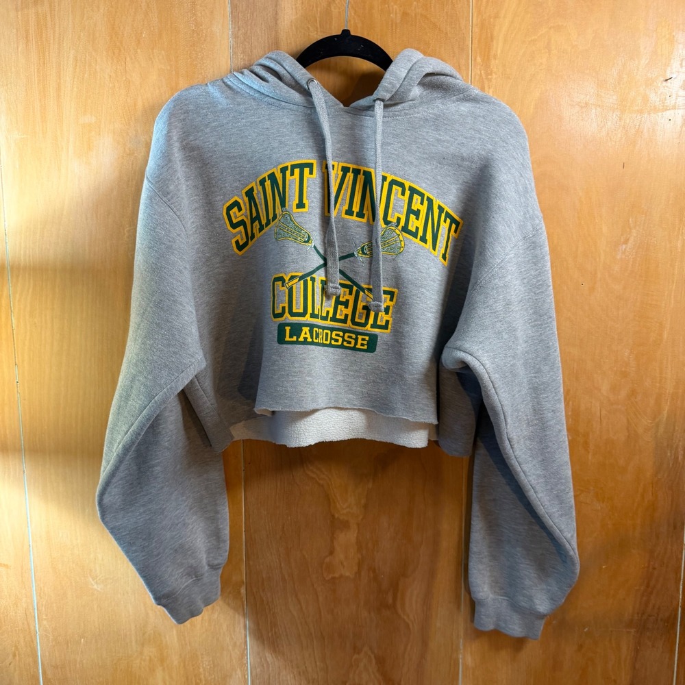 Saint Vincent College Lacrosse Gray Cropped‎ Hoodie Sweatshirt Women L